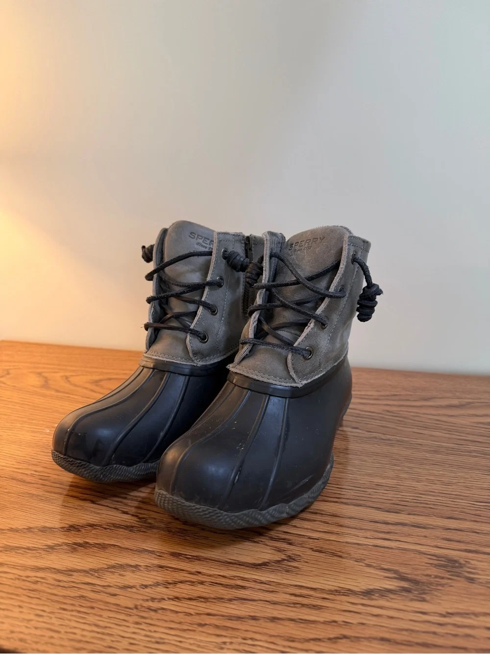 Women’s Sperry Grey and Black Duck Boots